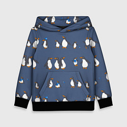 Толстовка-худи детская Забавное семейство пингвинов, цвет: 3D-черный
