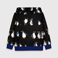 Толстовка-худи детская Веселая семья пингвинов, цвет: 3D-синий