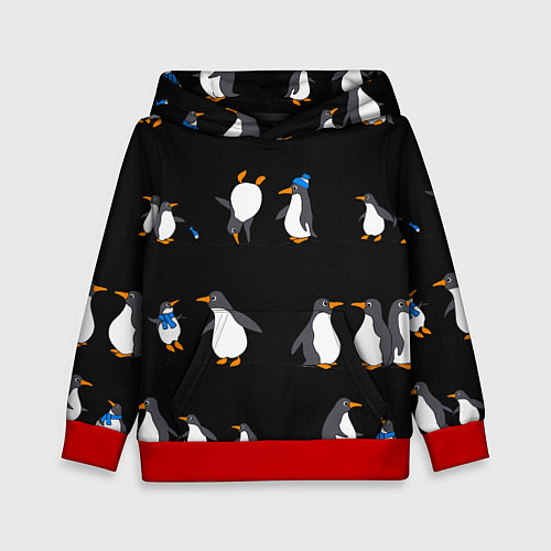 Детская толстовка Веселая семья пингвинов / 3D-Красный – фото 1
