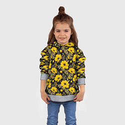 Толстовка-худи детская Желтые цветы на черном фоне паттерн, цвет: 3D-меланж — фото 2