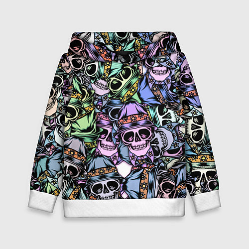 Детская толстовка Разноцветные черепа в кепке паттерн / 3D-Белый – фото 1