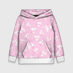 Толстовка-худи детская Барби: белые сердца на розовом паттерн, цвет: 3D-белый