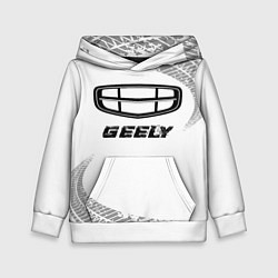 Толстовка-худи детская Geely speed на светлом фоне со следами шин, цвет: 3D-белый