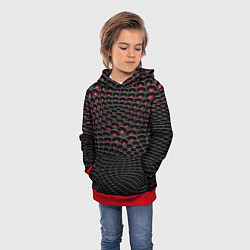 Толстовка-худи детская Узор на чёрно красном карбоновом фоне, цвет: 3D-красный — фото 2