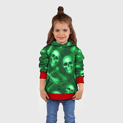 Толстовка-худи детская Зелёные черепа и кости, цвет: 3D-красный — фото 2