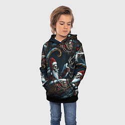 Толстовка-худи детская Новогодний патерн со скелетом Санты, цвет: 3D-черный — фото 2
