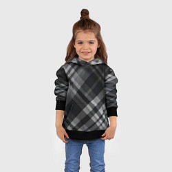 Толстовка-худи детская Черно-белая диагональная клетка в шотландском стил, цвет: 3D-черный — фото 2