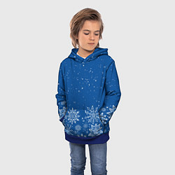 Толстовка-худи детская Текстура снежинок на синем фоне, цвет: 3D-синий — фото 2
