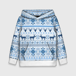 Толстовка-худи детская Blue sweater with reindeer, цвет: 3D-белый