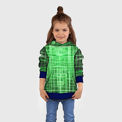 Толстовка-худи детская Зелёные неоновые полосы киберпанк, цвет: 3D-синий — фото 2
