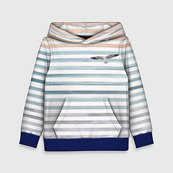 Толстовка-худи детская Море скрытое в полосках тельняшки чайка, цвет: 3D-синий