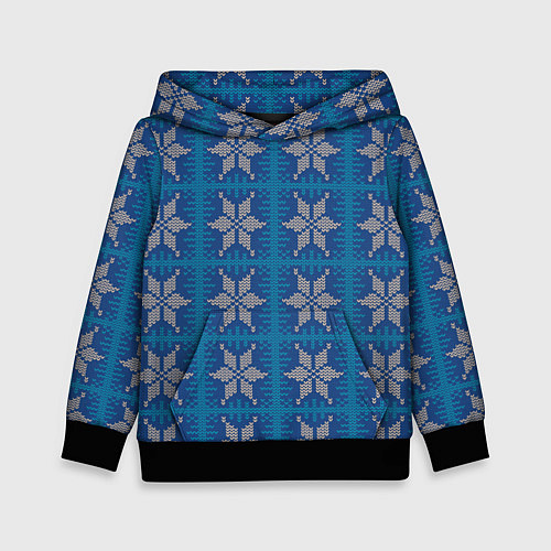 Детская толстовка Вязаная снежинка винтажный синий узор / 3D-Черный – фото 1