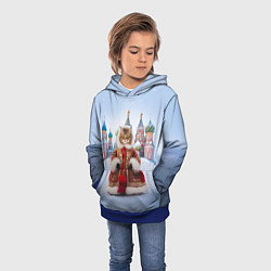 Толстовка-худи детская Новогодняя кошечка в пальто, цвет: 3D-синий — фото 2