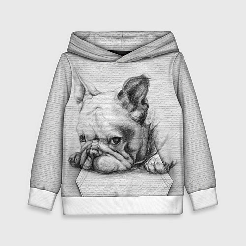 Детская толстовка Французский бульдог чб рисунок на стене / 3D-Белый – фото 1