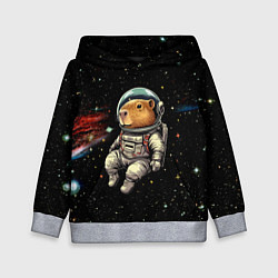 Толстовка-худи детская Капибара бравый космонавт - фантазия, цвет: 3D-меланж