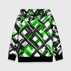 Толстовка-худи детская Зелёные и чёрные мазки, цвет: 3D-черный