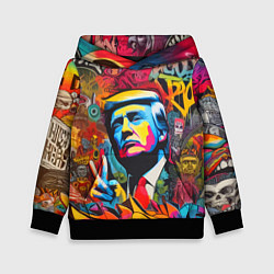Толстовка-худи детская Дональд Трамп - граффити - нейросеть, цвет: 3D-черный