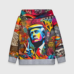 Толстовка-худи детская Дональд Трамп - граффити - нейросеть, цвет: 3D-меланж