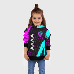 Толстовка-худи детская Алла и неоновый герб России вертикально, цвет: 3D-черный — фото 2