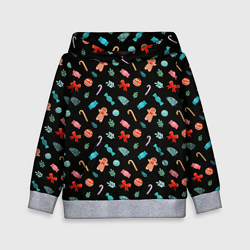 Детская толстовка Новогодние игрушки на черном / 3D-Меланж – фото 1