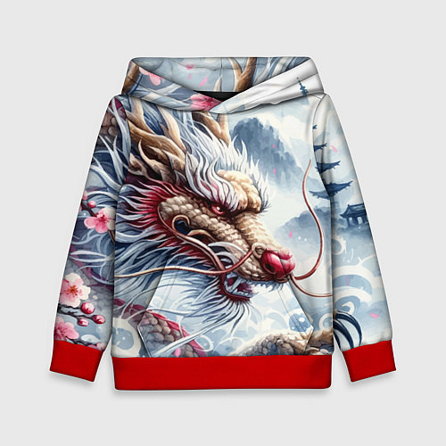 Детская толстовка Свирепый японский дракон - искусство / 3D-Красный – фото 1