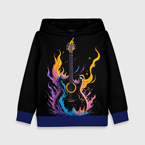 Детская толстовка Гитара в неоновом огне / 3D-Синий – фото 1