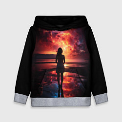 Толстовка-худи детская Девушка на закате - космос, цвет: 3D-меланж