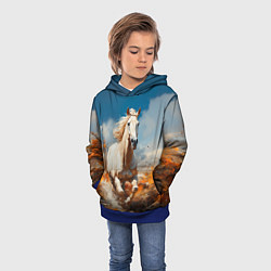 Толстовка-худи детская Белая лошадь скачет в поле, цвет: 3D-синий — фото 2
