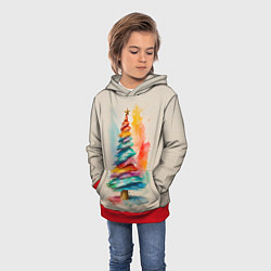 Толстовка-худи детская Новогодняя ель акварелью на холсте, цвет: 3D-красный — фото 2