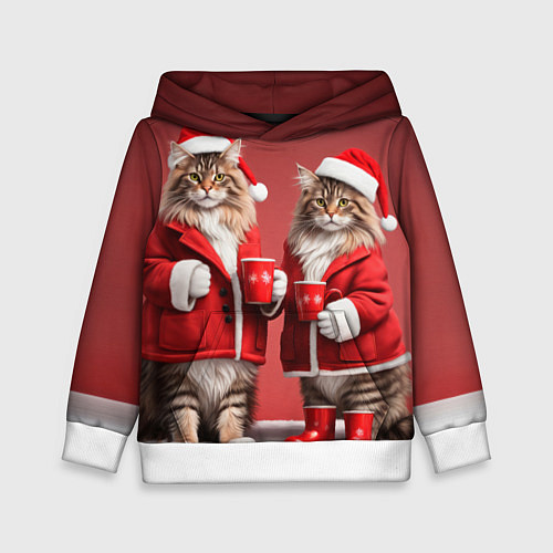Детская толстовка С новым котом - два кота в костюмах Санты / 3D-Белый – фото 1