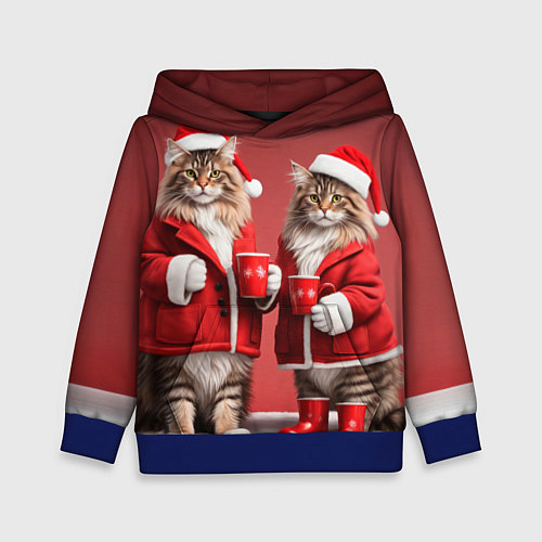 Детская толстовка С новым котом - два кота в костюмах Санты / 3D-Синий – фото 1