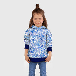 Толстовка-худи детская Гжельская роспись на белом фоне, цвет: 3D-синий — фото 2