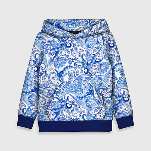 Детская толстовка Гжельская роспись на белом фоне / 3D-Синий – фото 1