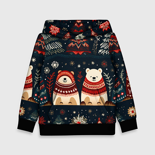 Детская толстовка Новогодние медведи графика / 3D-Черный – фото 1