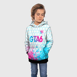 Толстовка-худи детская GTA6 neon gradient style посередине, цвет: 3D-черный — фото 2
