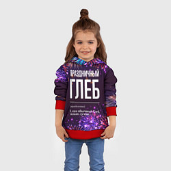Толстовка-худи детская Праздничный Глеб: фейерверк, цвет: 3D-красный — фото 2