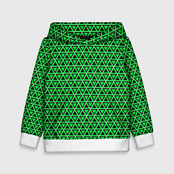 Толстовка-худи детская Зелёные и чёрные треугольники, цвет: 3D-белый
