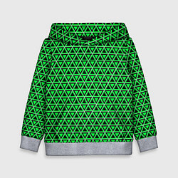 Толстовка-худи детская Зелёные и чёрные треугольники, цвет: 3D-меланж