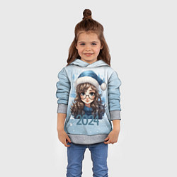 Толстовка-худи детская Девушка в синем колпаке, цвет: 3D-меланж — фото 2