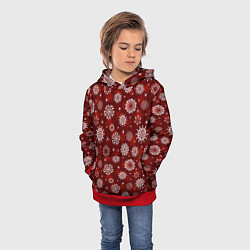 Толстовка-худи детская Snowflakes on a red background, цвет: 3D-красный — фото 2