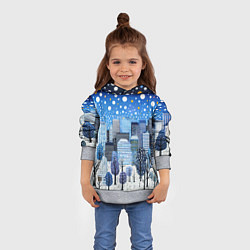 Толстовка-худи детская Новогодний синий ночной город, цвет: 3D-меланж — фото 2
