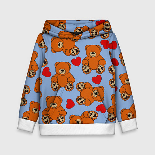 Детская толстовка Мишки и сердца на голубом фоне / 3D-Белый – фото 1