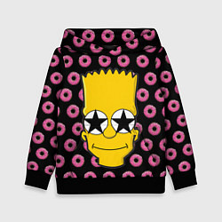 Толстовка-худи детская Барт Симпсон на фоне пончиков, цвет: 3D-черный