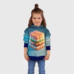 Толстовка-худи детская Абстрактный гамбургер в форме куба, цвет: 3D-синий — фото 2