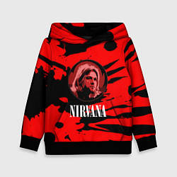 Толстовка-худи детская Nirvana красные краски рок бенд, цвет: 3D-черный