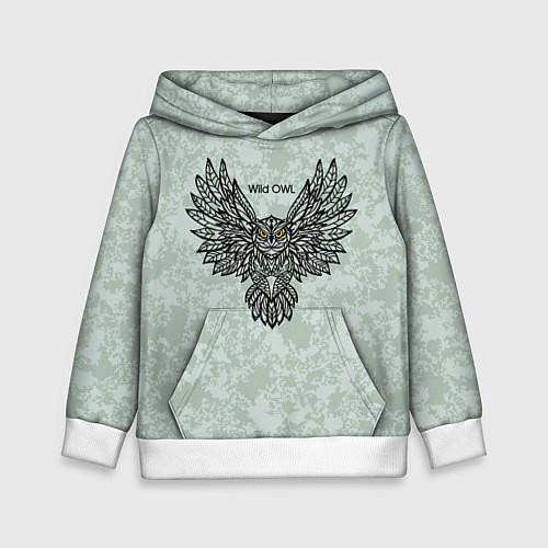 Детская толстовка Полёт совы серо-зелёный / 3D-Белый – фото 1