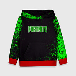 Толстовка-худи детская Fortnite зеленый краски лого, цвет: 3D-красный