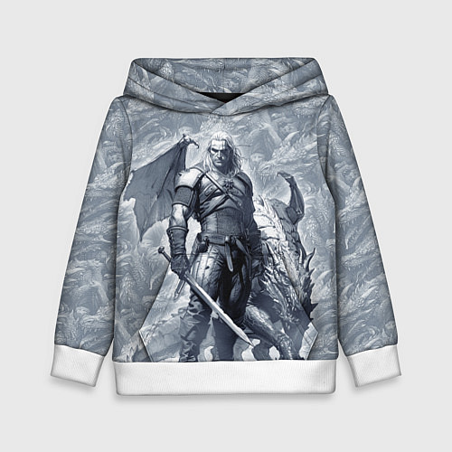 Детская толстовка The Witcher and dragon - hand drawn style / 3D-Белый – фото 1