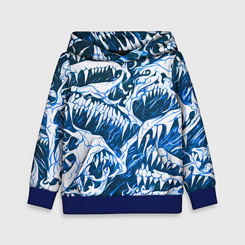 Детская толстовка Белые клыки на синем фоне / 3D-Синий – фото 1