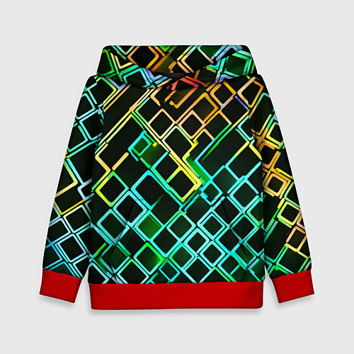 Детская толстовка Жёлто-синие квадраты на чёрном фоне / 3D-Красный – фото 1